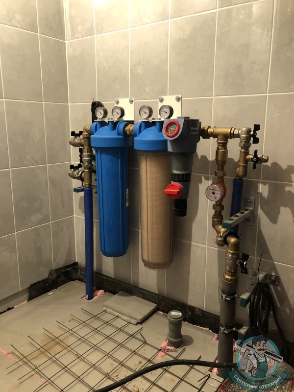 Установка двухступенчатого фильтра очистки воды